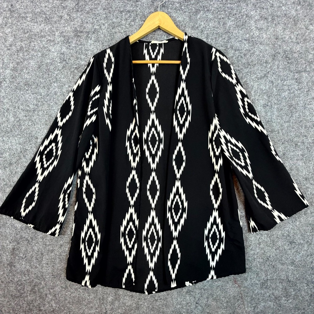 Hug kimono Jacket Women Medium Black Geometric Open Front Minimalist Modern Chic